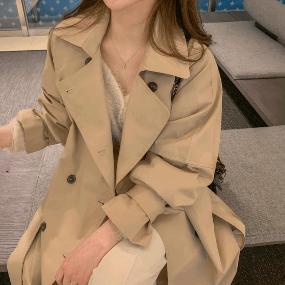 Loose-fit balloon sleeve long trench coat button belt wedding guest look overfit barbarian spring fall interseasonal jacket 4col
