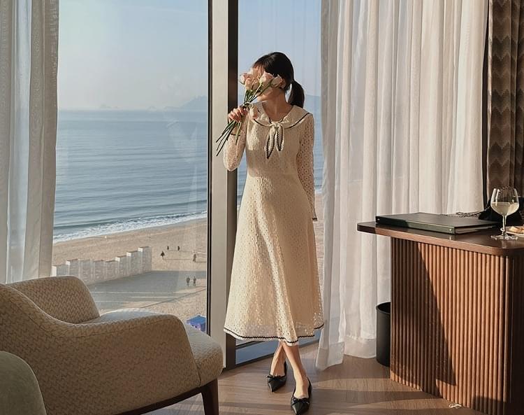 Riavedin lace ribbon sailor collar long Dress