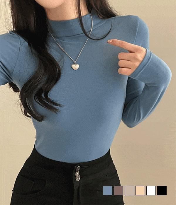 Soft inner item, Mitte half-neck Turtleneck long-sleeved T-shirt