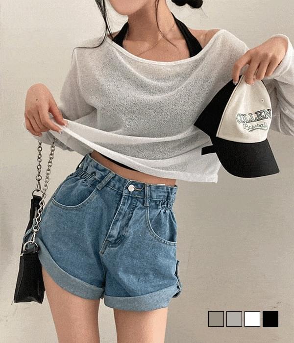 Salanta Summer Slav Off Shoulder Cropped Long Sleeve T-shirt 长袖上衣
