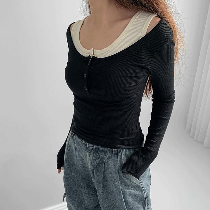 Button Layered Crop Sleeveless & T-Shirt Set