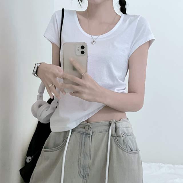 YU Neck Cap Sleeve Short Sleeve Tee