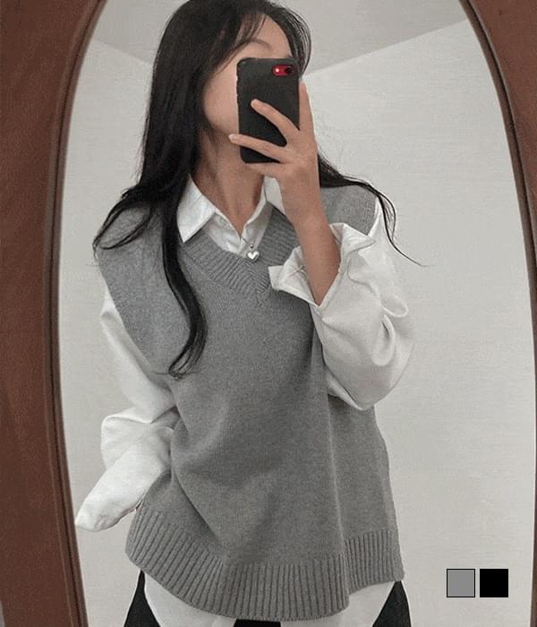 Melo Mood Cash Wool Side Slit Overfit V V-Neck Knitwear Vest