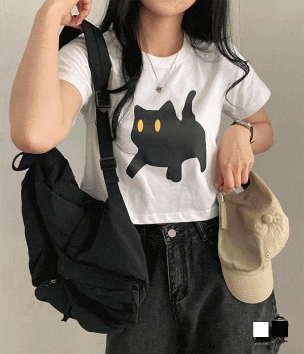 이웃집네로 캣츠 크롭 반팔 티셔츠