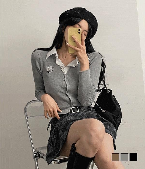 High School Patch Shirt All-in-one Cardigan Knitwear
