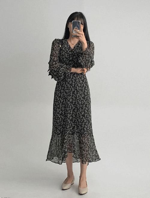 Miel flower shirring long Dress -2color
