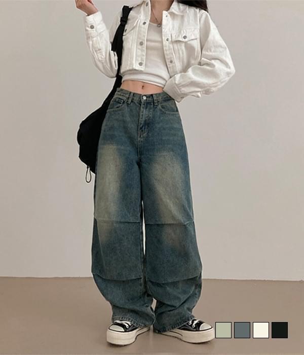 S-XLまでミシンユニーク横ピンタックウォッシュピンタックデニムロングパンツ