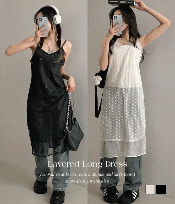 Bubble Flower See-through Layered Bustier Sleeveless Long Dress 连身裙