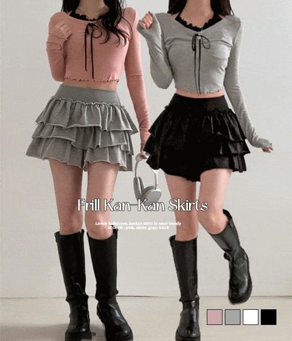 Lovely Barbie Girl, Ballet Core Frill Cancan Banding Mini Skirt