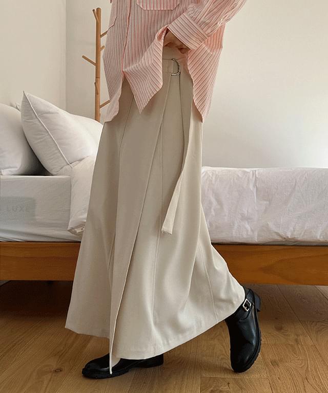 Herrington D-ring belt flare wrap long skirt - 2 colors