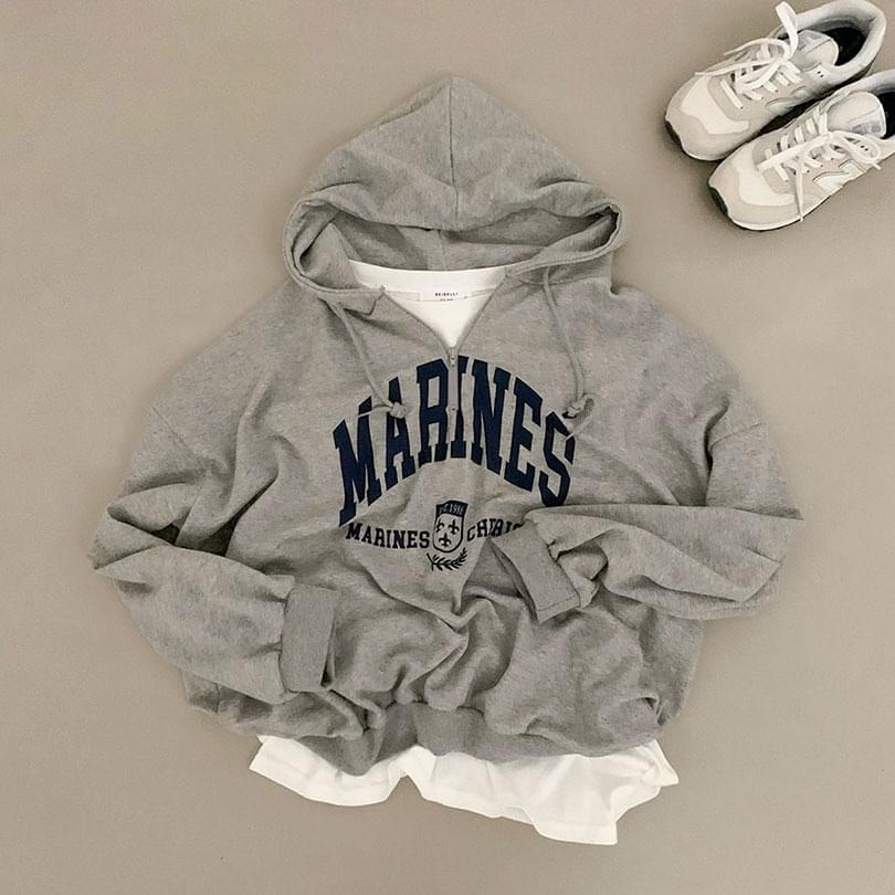 Lettering Half Zip Up Hoodie