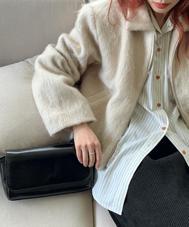 Flat hairy crop wool jacket - 2 colors