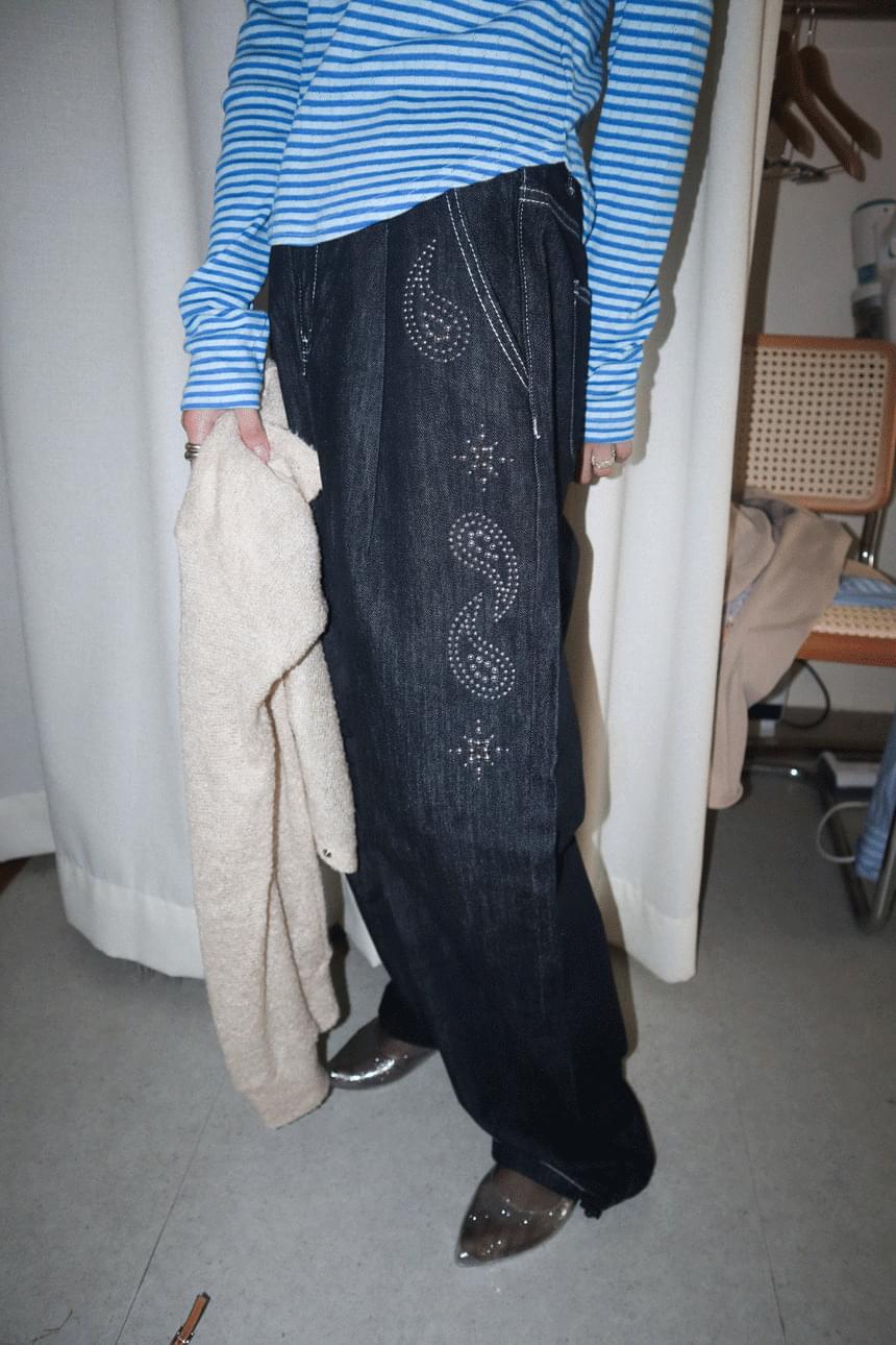 paisley stud wide pt デニムパンツ