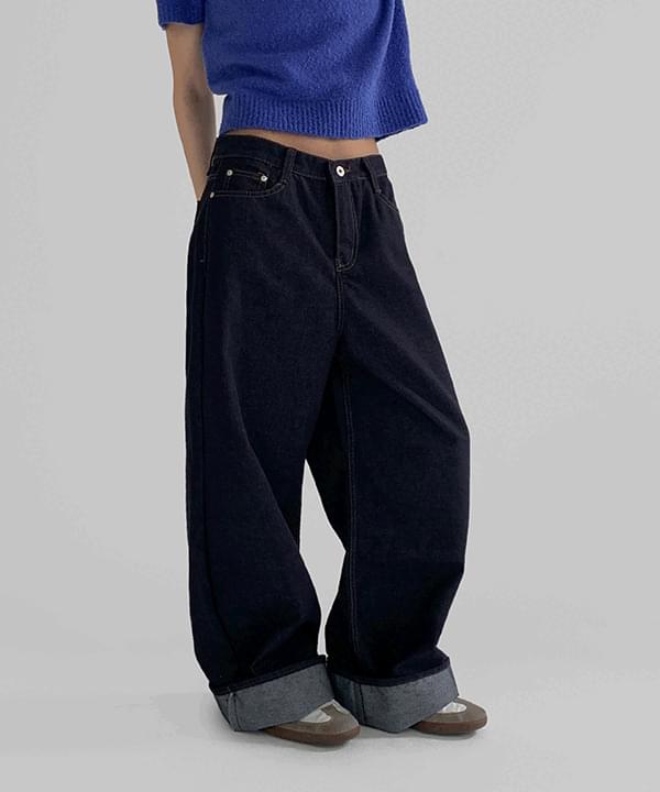 Loire non-fade wide denim pants