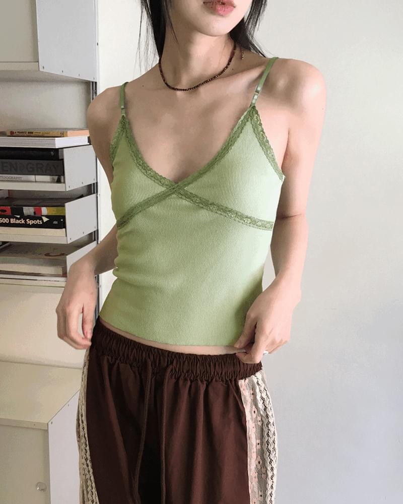 Keyless color combination lace Ribbed bustier Sleeveless  无袖