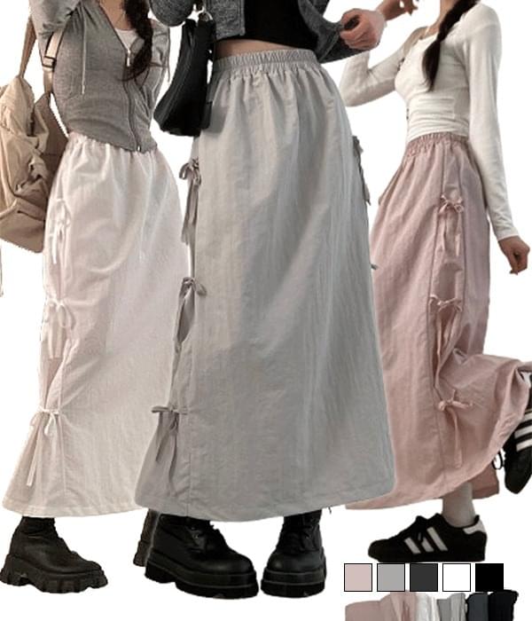 Elder ballet core side ribbon rustling back slit banding long skirt