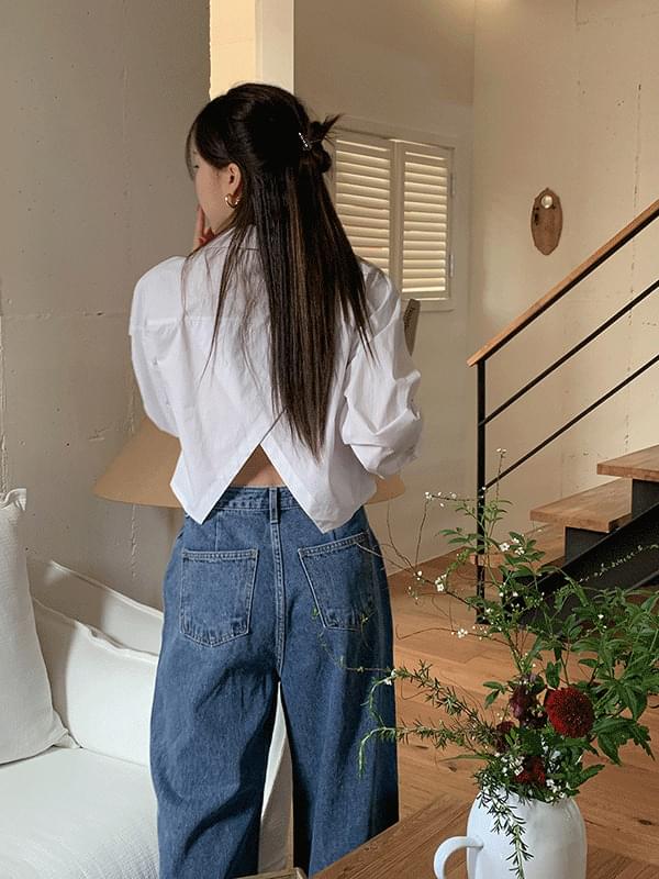 Colin Bom Slit Crop Blouse Slit Cotton Shirt