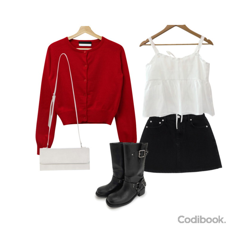 kim9hope 80 웨스턴 버클 부츠,porterna 듀큰 스퀘어 숄더 백,Daltt 밀리에 가디건등을 매치한 코디