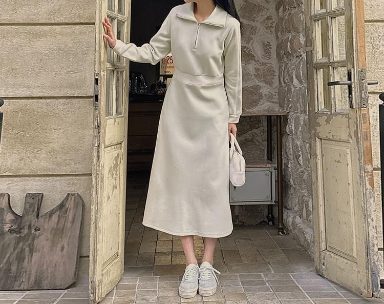 Hind color Spandex zip-up long Dress