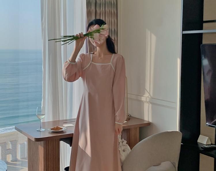 Benicryl color combination square neck bolero back ribbon long Dress