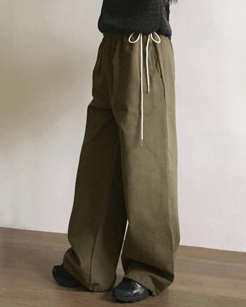 【WONDER WONDER】Cargo Ribbon Banding Cotton Jogger Wide PT Sunt side ribbon string cotton banding long wide pants