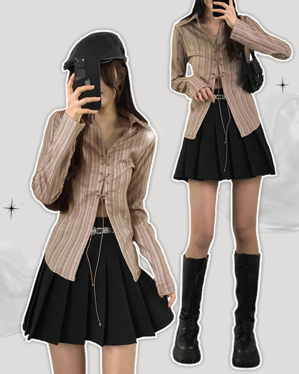 Ebel Western Striped Eyelet Slit Long Sleeve Shirt