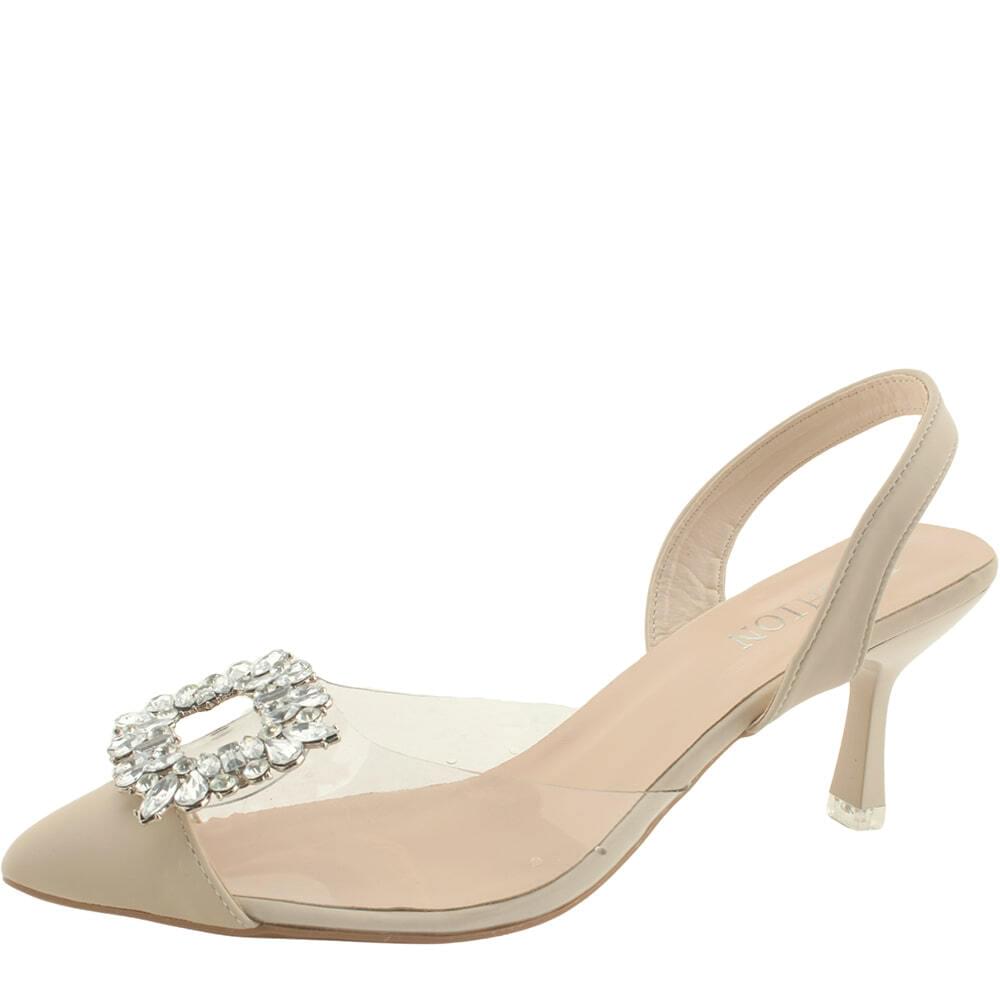 Transparent cubic stiletto heel slingback high heels beige 跟鞋