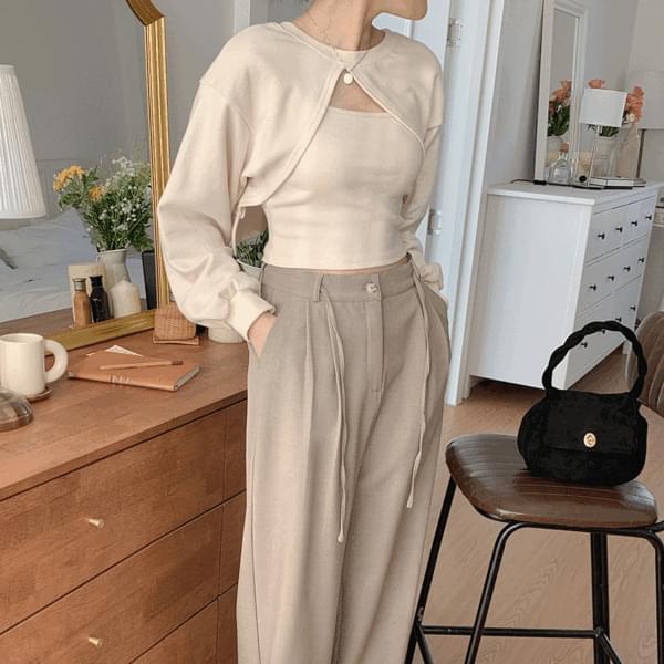 Little Week Ribbed Sleeveless + Bolero Sweatshirt Set Ribbed