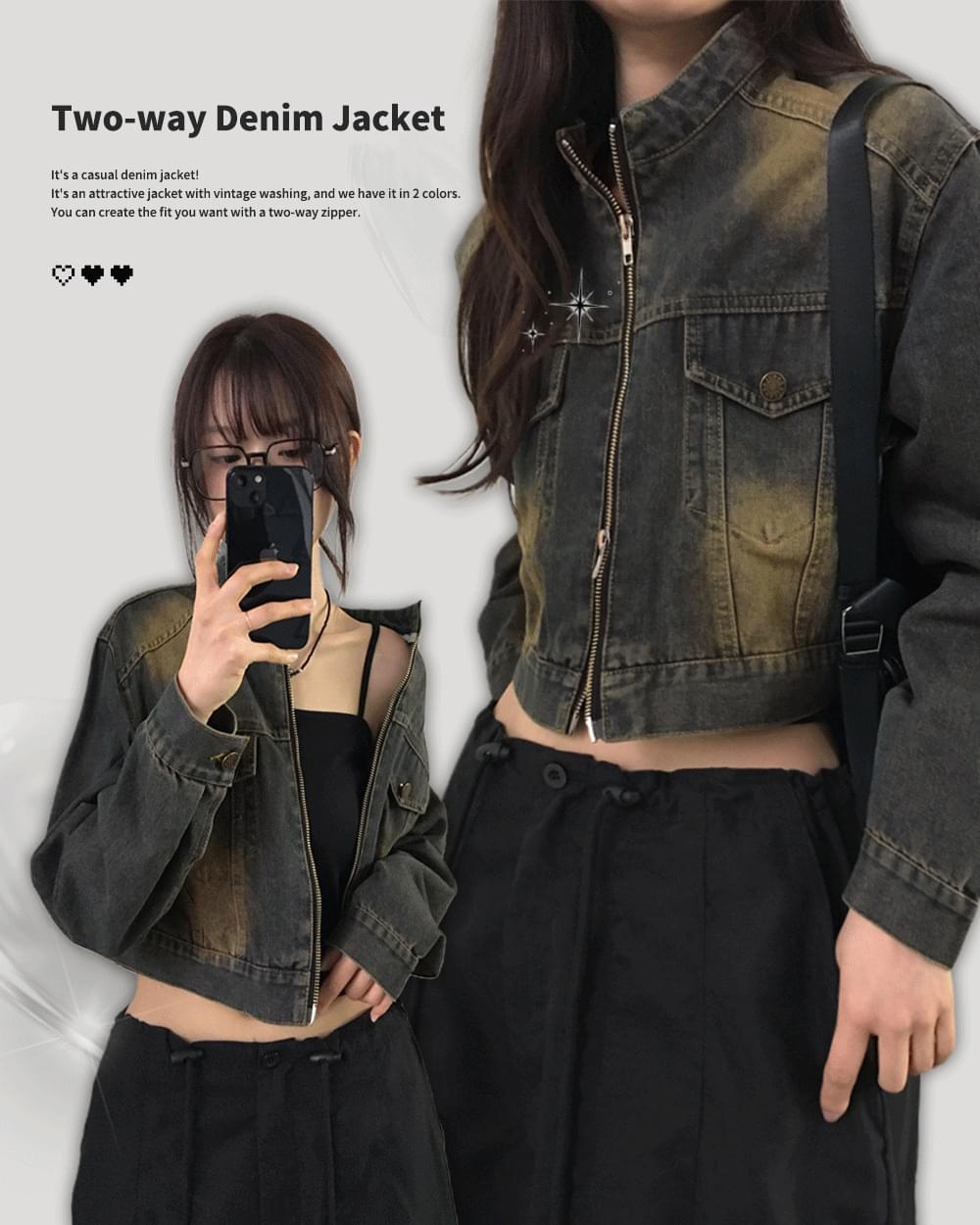 Adil Faded Pocket Two-Way Cropped Denim Jacket 夹克