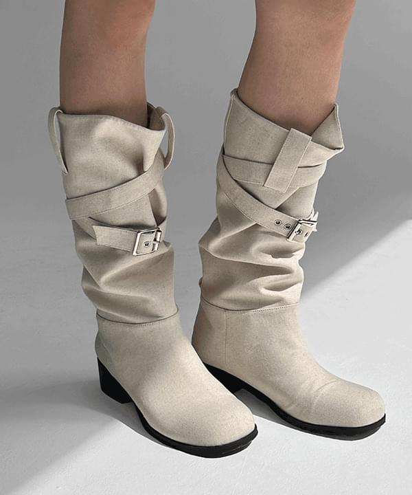 Amy belted two-way linen boots