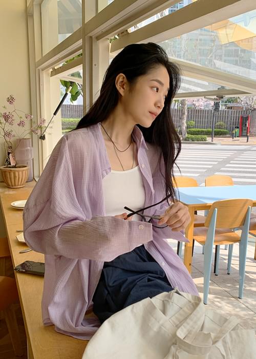寬鬆格紋長袖襯衫