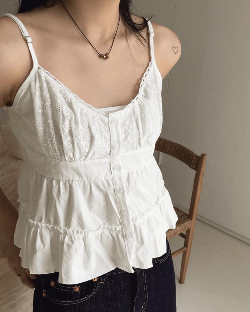 Sino Vintage Lace Cotton Straps Adjustable Button Sleeveless Sleeveless 无袖