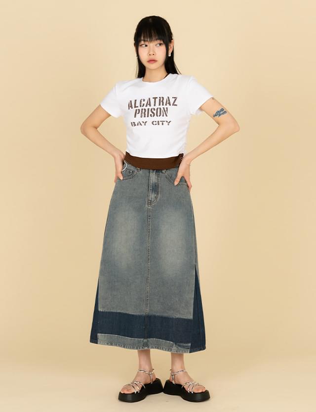 Derin back banding long denim skirt 75024