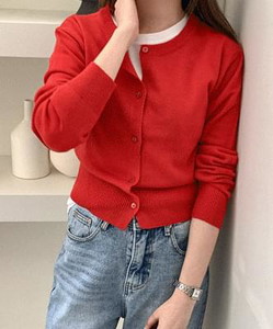 圓領七分袖純色針織外套