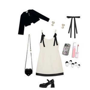 Feminine,Ribbon,Trendy,elegant,cute,blackandwhite,koreanchic 코디