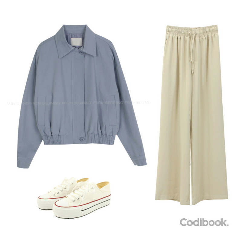 designershoes 캔버스 플랫폼 뮬 스니커즈 블랙화이트,From Beginning 웨던 코튼블루종점퍼 (3color),WONLOG 에프터 밴딩 팬츠등을 매치한 코디