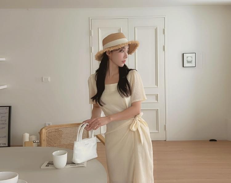 Citrinin Wrinkle Wrap Style Slit Long Dress