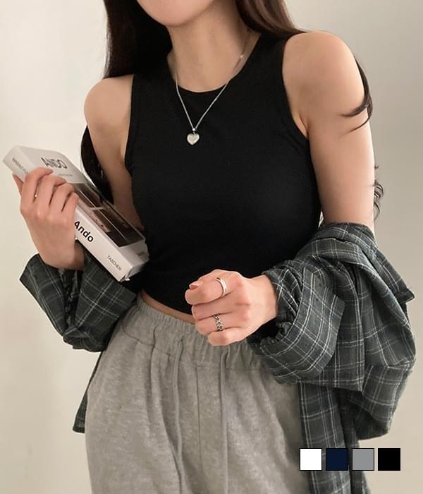 썸머 쫀쫀 베이직 골지 무지 크롭 민소매 나시