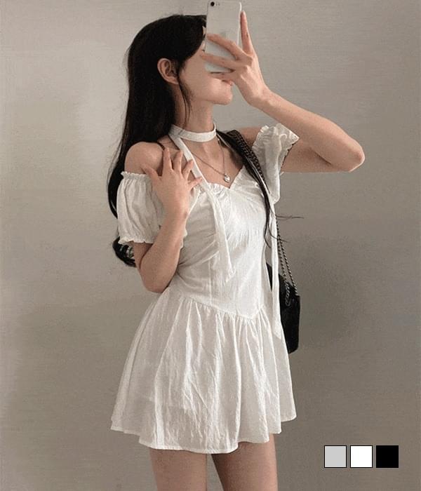 Want You Off Shoulder Two Way Muffler Short Sleeve Mini Dress Two Piece Set 短裙