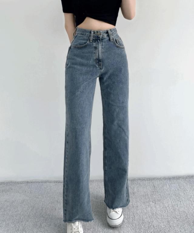 Vintage Cheong High Waist Faded Straight Long Wide Denim Cutting Pants