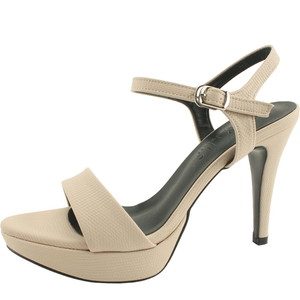snakeskin platform strap high heel sandals beige