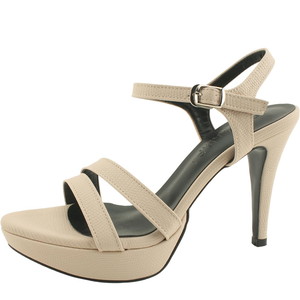 Domestically produced snakeskin gaboshi slim strap high heel sandals beige