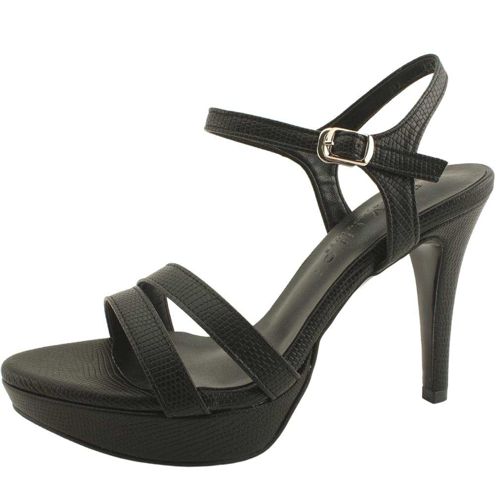 Domestically produced snakeskin gaboshi slim strap high heel sandals black