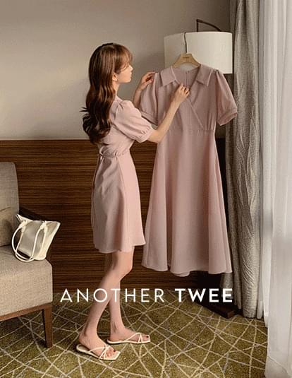 엘카인 카라 퍼프 랩 원피스