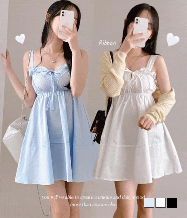 Anne Lovely Frill Ribbon Sleeveless Mini Dress 短裙