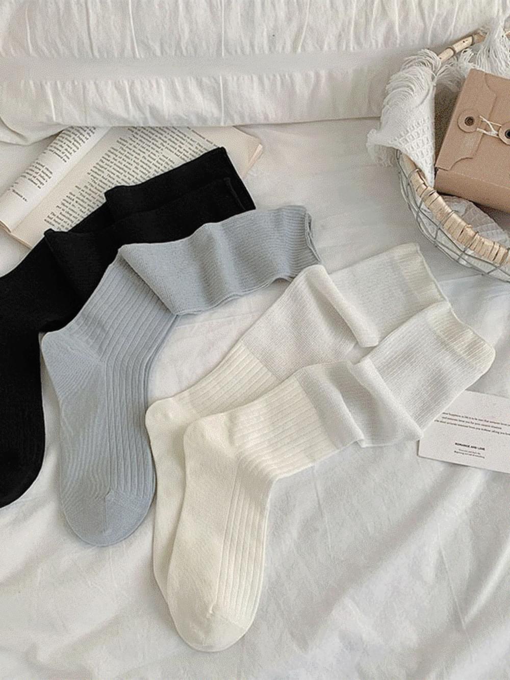 灰色透視條紋短襪