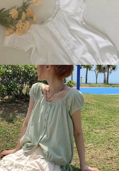 Hush off-shoulder shirring short-sleeve blouse - 5 colors