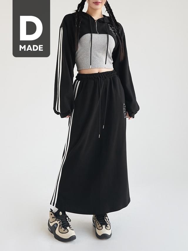 Big size 55-99 Becky track line embroidery hooded zip-up long skirt set