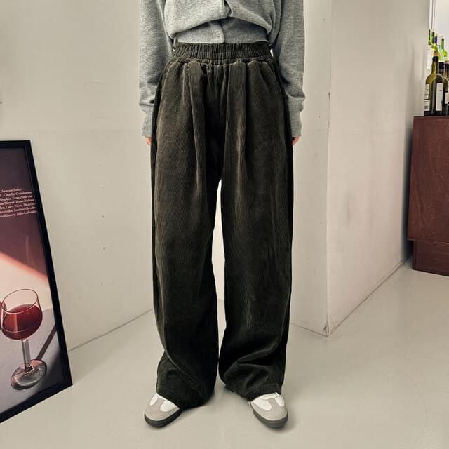 Big size S-3XL braided corduroy golden pintuck wide banding pants