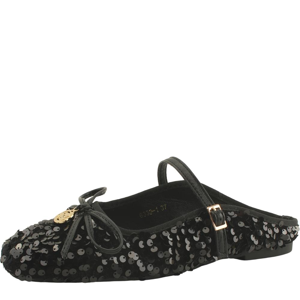 스팽글 비즈 리본 메리제인 플랫 블로퍼 블랙